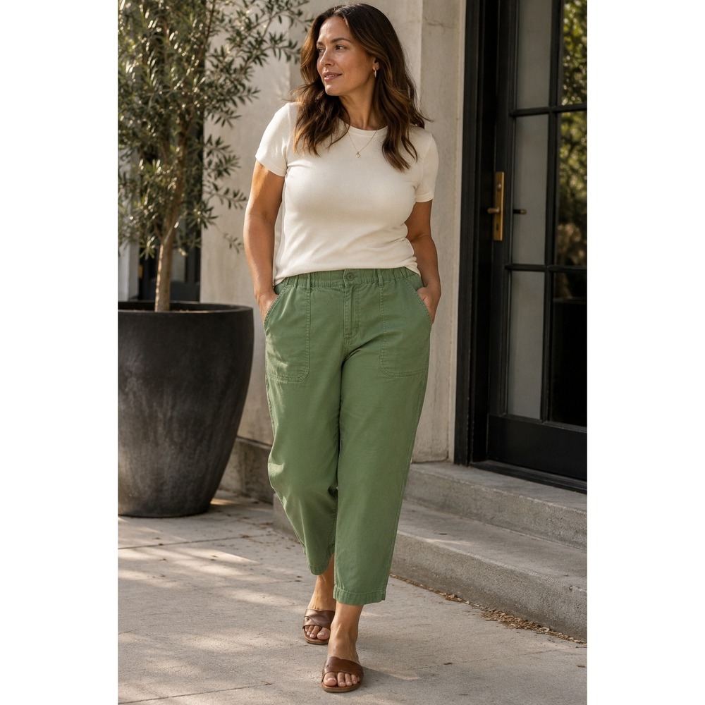 Universal Standard Breezy Weekend Stretch Cotton Pants Elm Green M 18-20